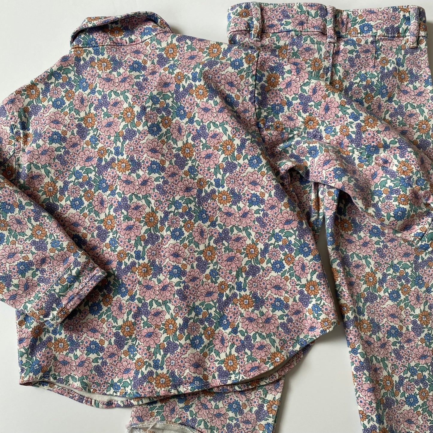 18-24M Zara ditsy floral wide leg jeans and denim jacket co-ord