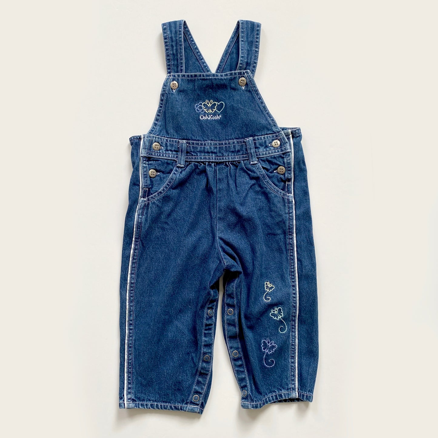 18M Oshkosh vintage embroidered butterfly denim dungarees