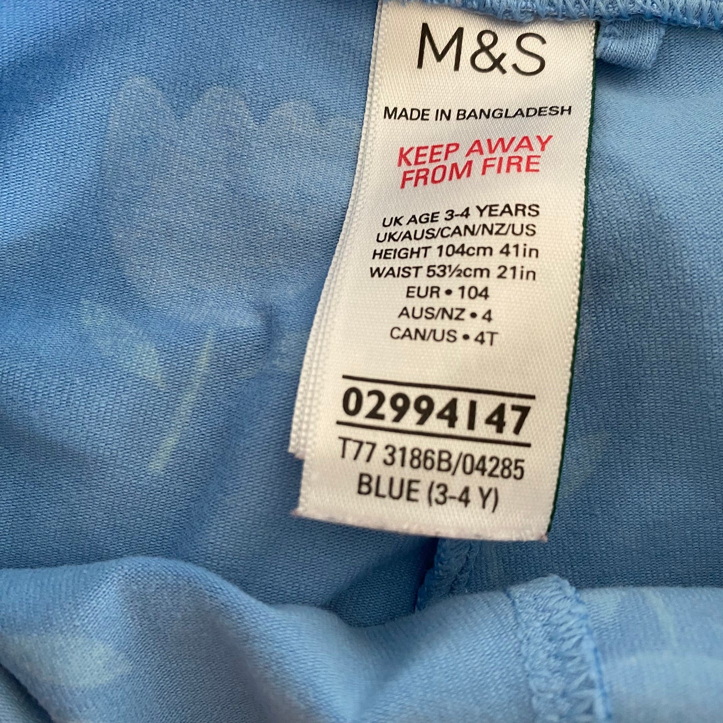 3-4Y M&S blue floral leggings