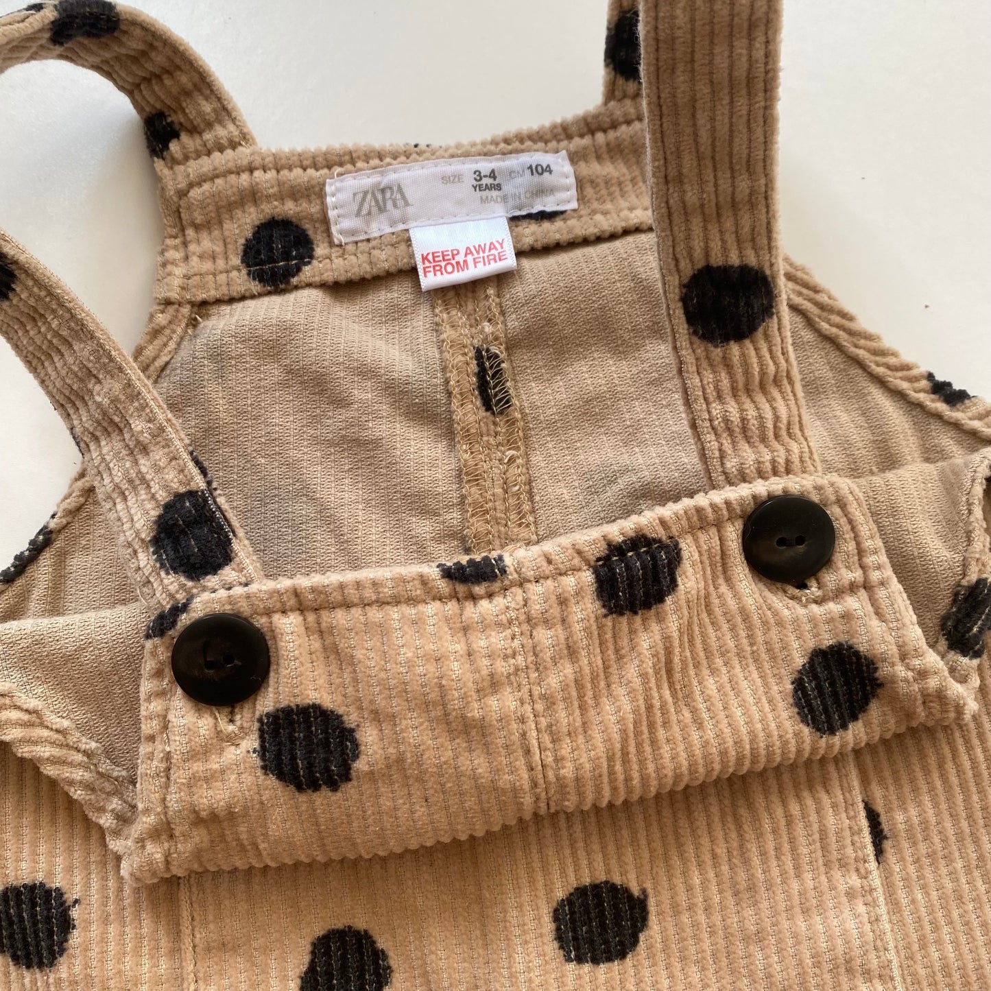 3-4Y Zara polka dot camel cord dungarees