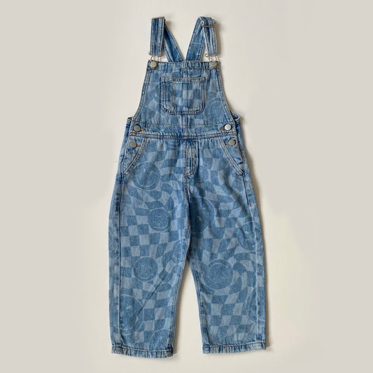 4-5Y Next x Smiley World checkerboard denim dungarees