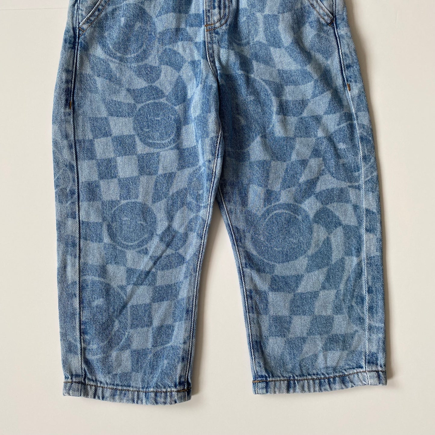 4-5Y Next x Smiley World checkerboard denim dungarees